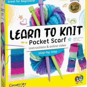 Creativity for Kids Learn to Knit Pocket Scarf - DIY Knitting Kit for Beginners, Kids Craft Kit